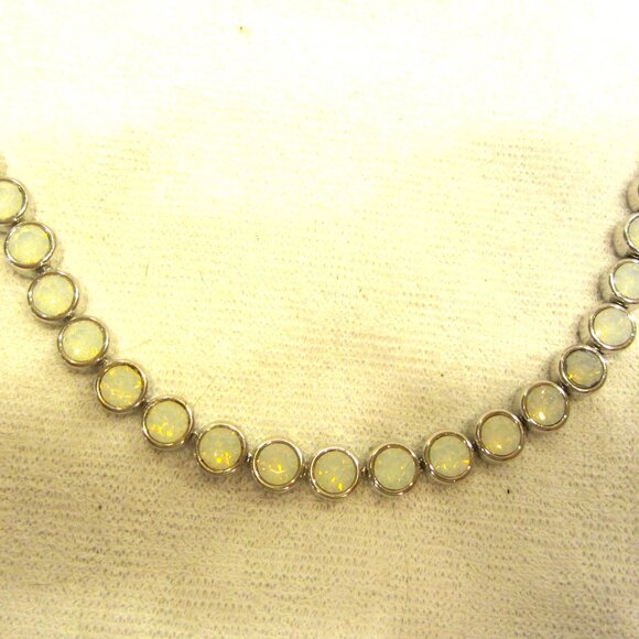 VTG STAINLESS STEEL BRACELET W/MILKY WHITE RHINESTONES - Picture 1 of 6